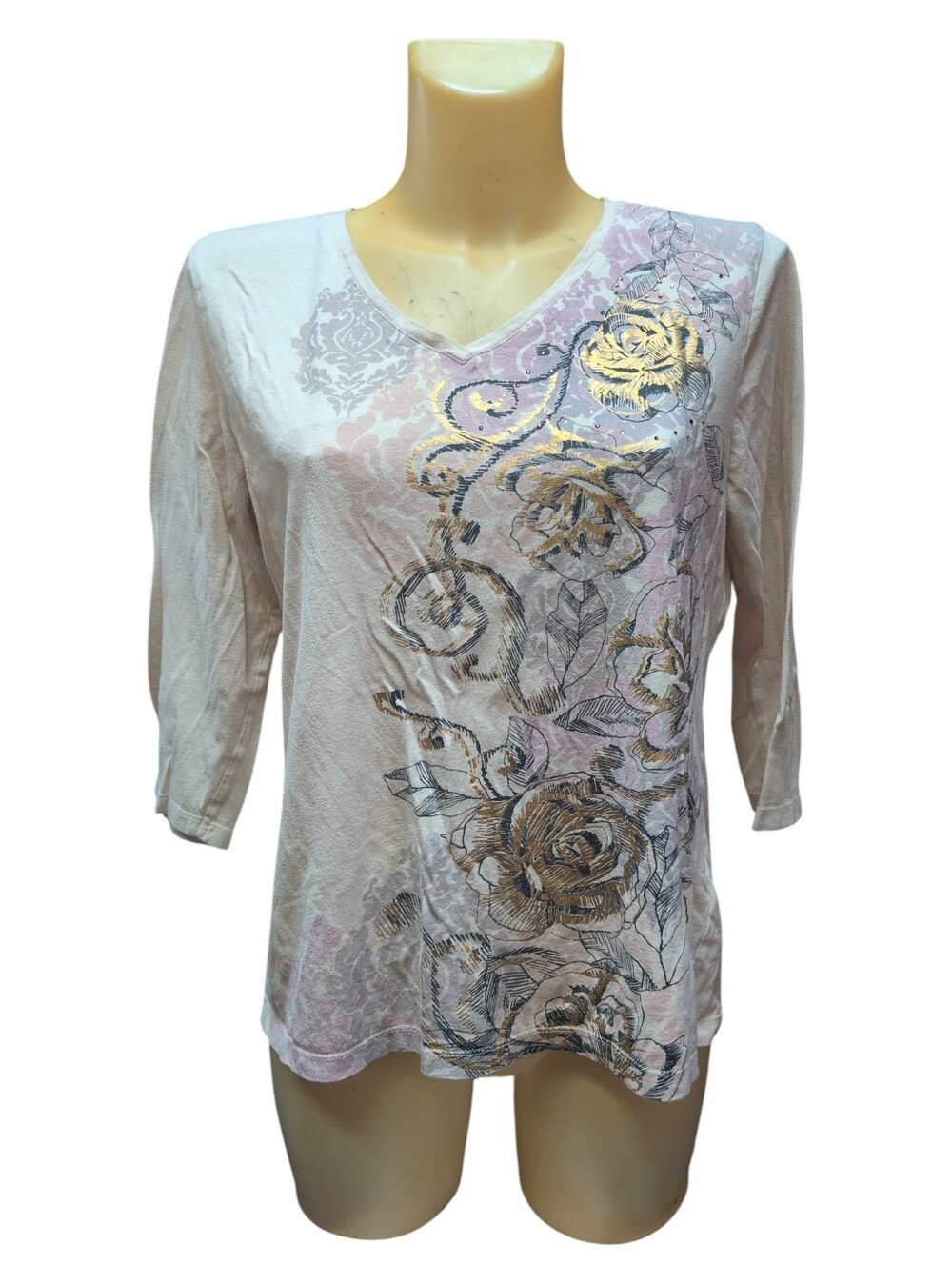 NICOLE MILLER Cream Purple Navy Gold Floral Top
